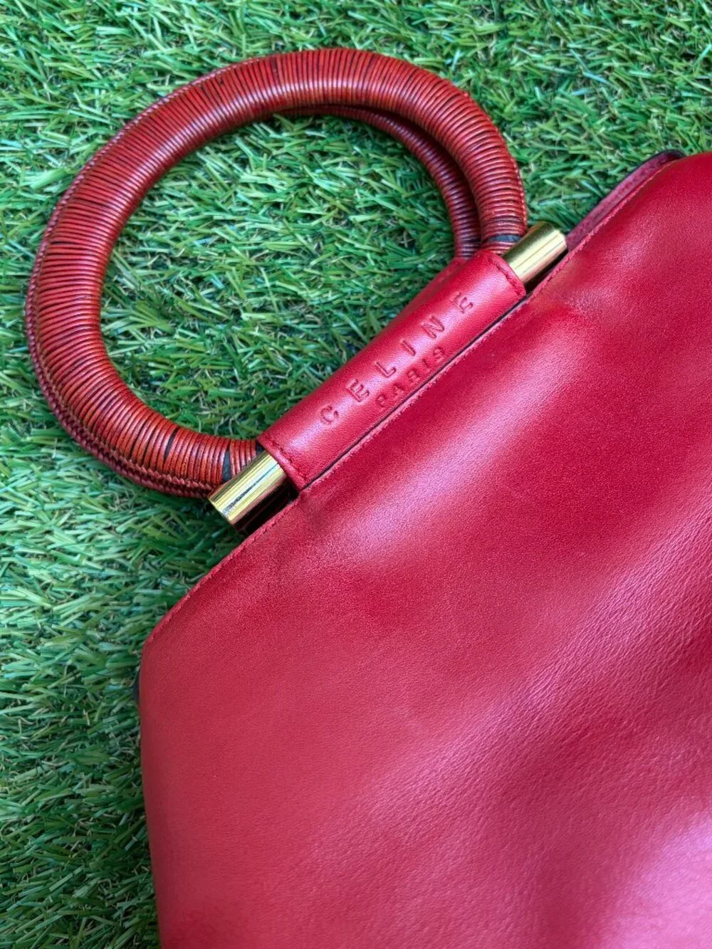 Vintage Celine Red Leather Top Handle Bag